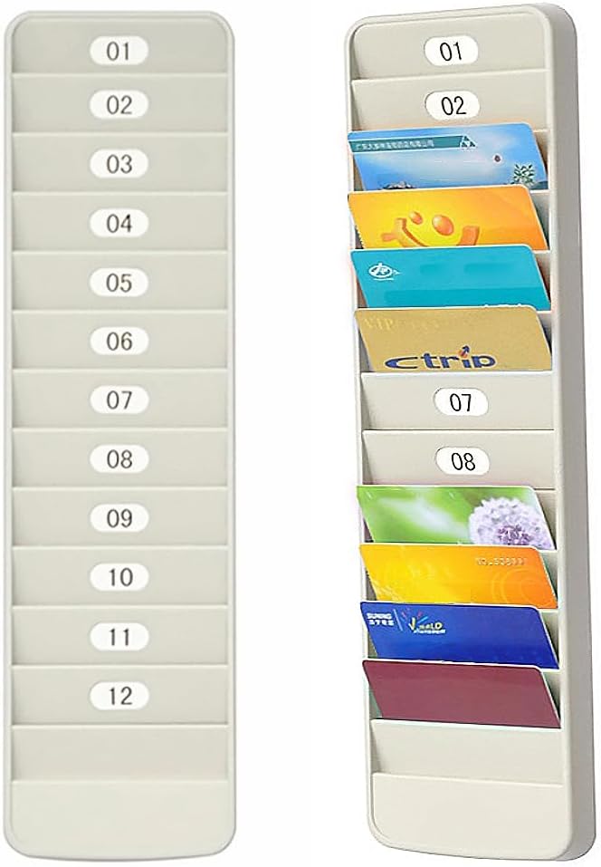 Japard Badge Rack Wall Mount 12 Card Holder to Keep Swipe Cards, Room VIP ID Lightweight Durable Plastic, Gray 12 Slots - Image 1